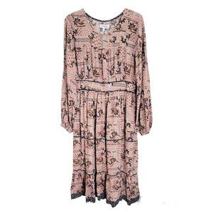 Polagram by Wellmade‎ Womens Pink Floral Maxi Dress Lined Long Sleeve Size L NWT